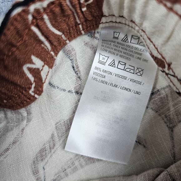 Susan Graver Pants Womens Medium Linen Tropical Leaf Wide Leg Coastal Vacation - Picture 6 of 7